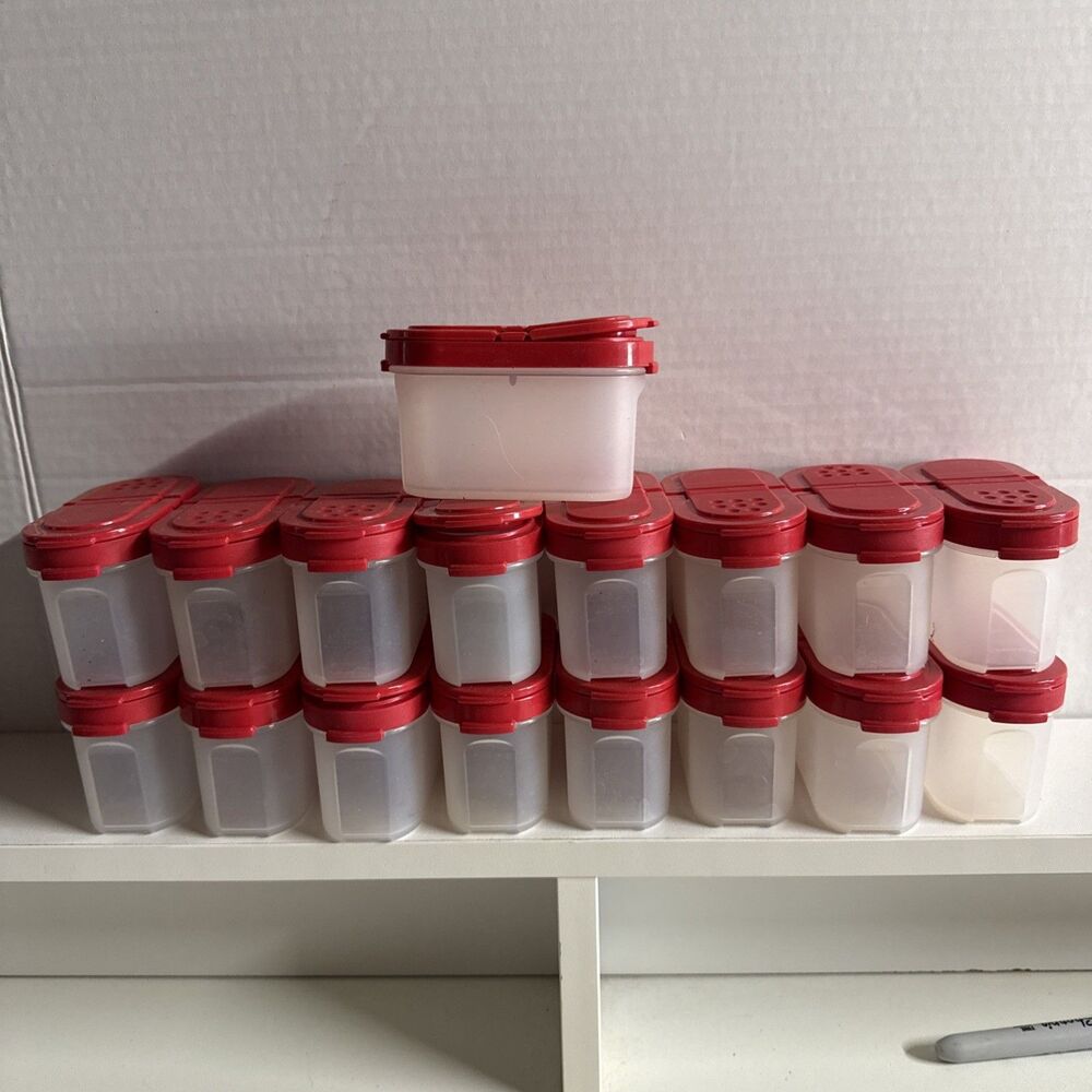 Vintage Tupperware Modular Mates Spice Containers Red Shaker Lids Lot of 17